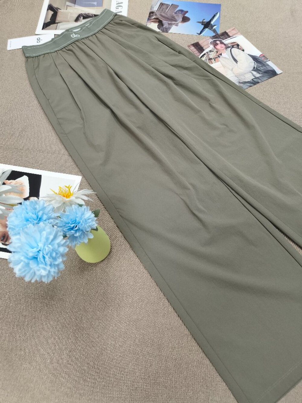 ALO Yoga Suit Up Olive Trouser🛒Wide Leg Relaxed Fit Pants💵Regular 30" Inseam